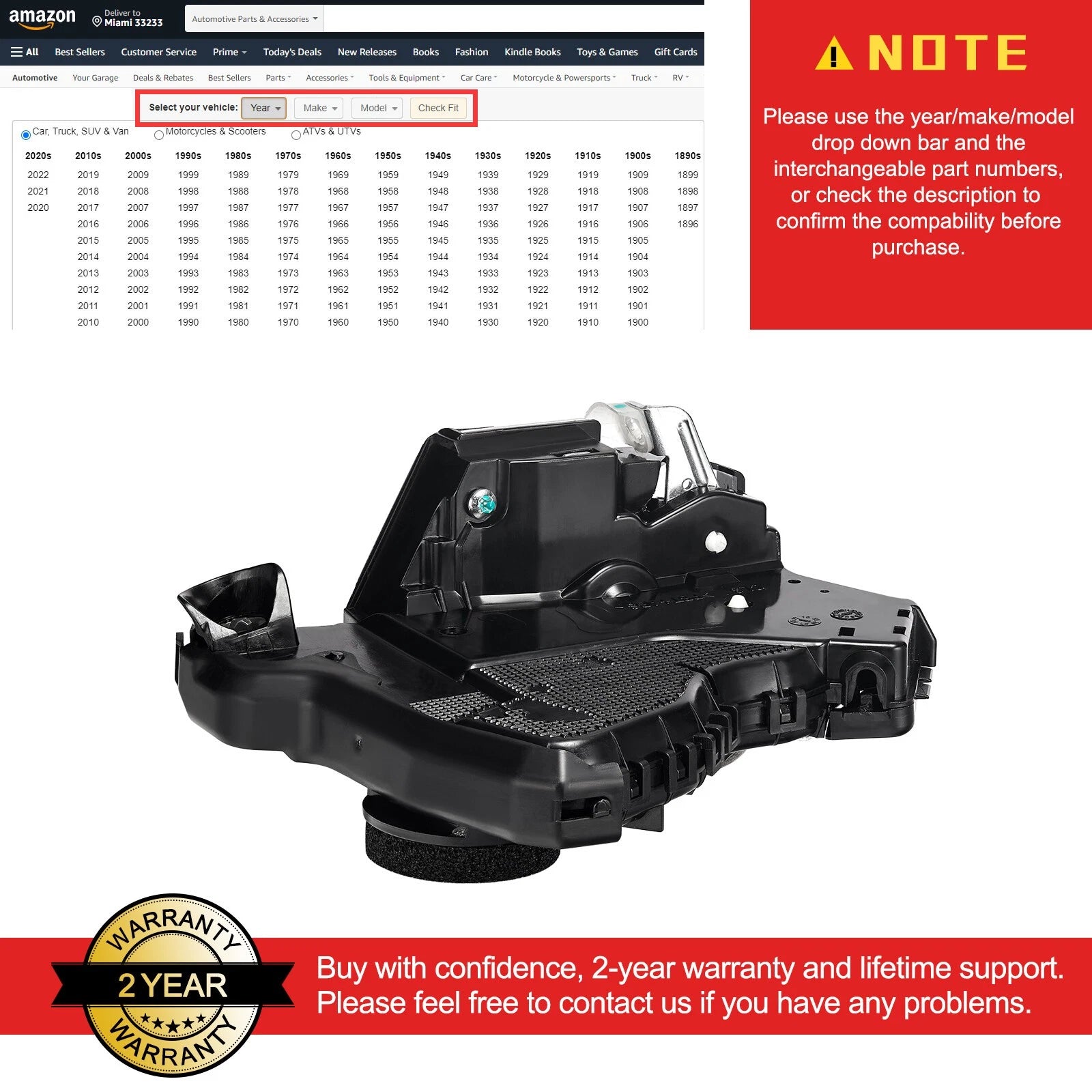 Power Door Lock Actuator for Toyota Venza Matrix (2009–2016)