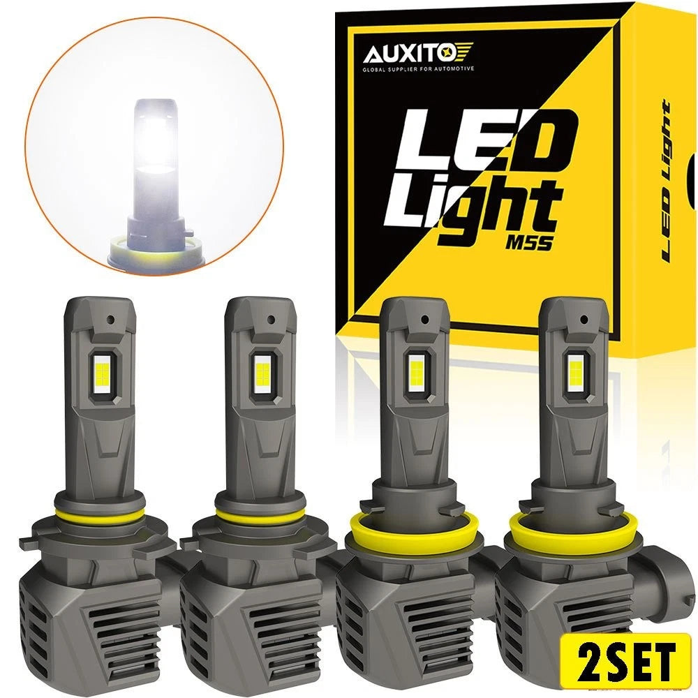 8x AUXITO 9005 + H11 Fanless LED Headlight Combo Bulbs for