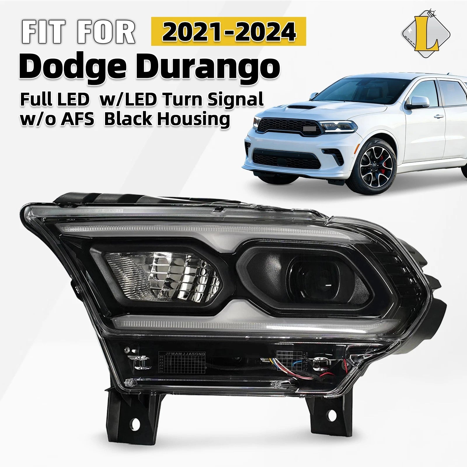 Full LED Projector Left Driver Headlight Bezel for Dodge Durango (2021–2026)