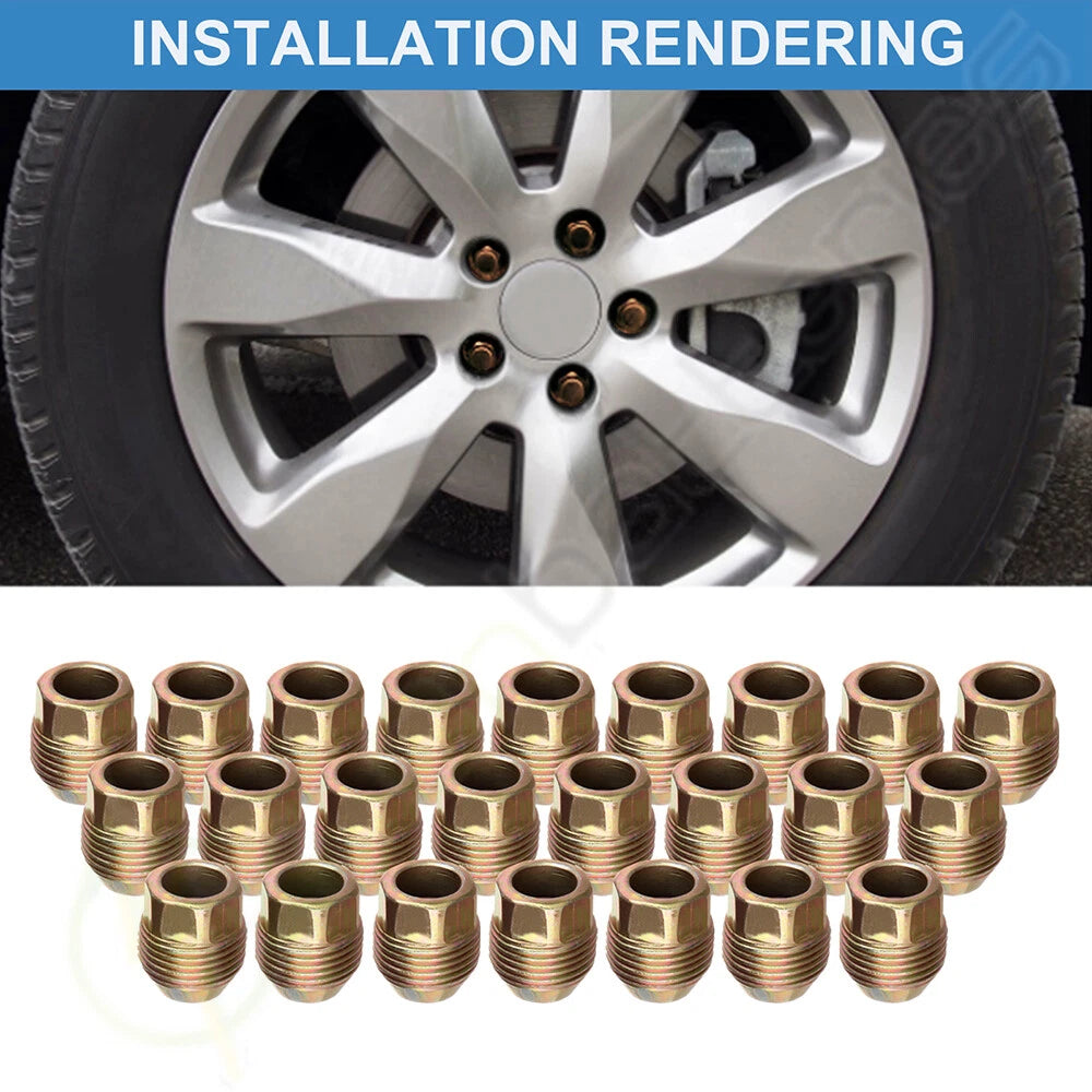24 Pcs Open End Wheel Lug Nuts 14x1.7mm Gold for Chevrolet GMC Cadillac