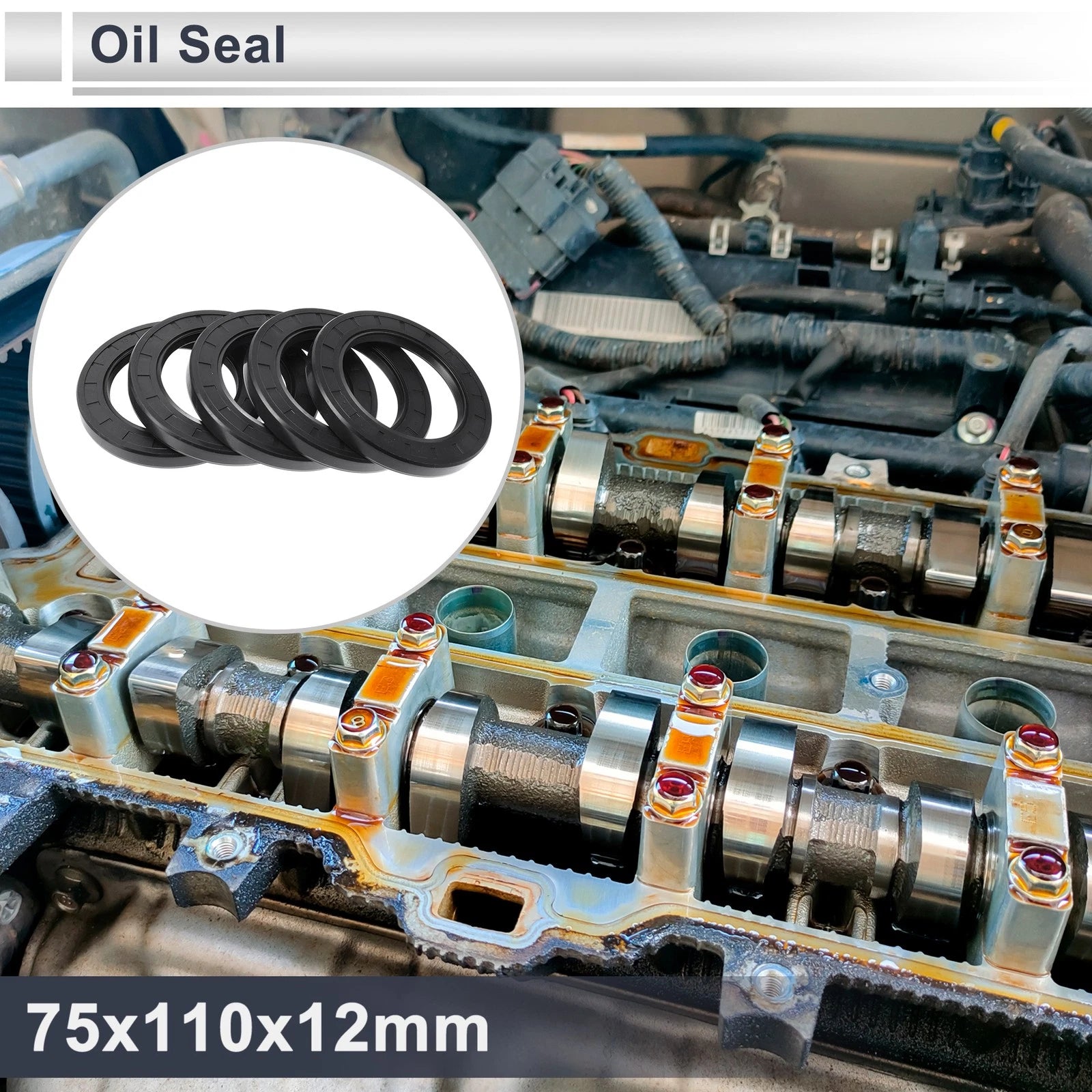 Set of 5 Oil Seal Rotary Shaft Seal Nitrile Rubber 75x110x12mm