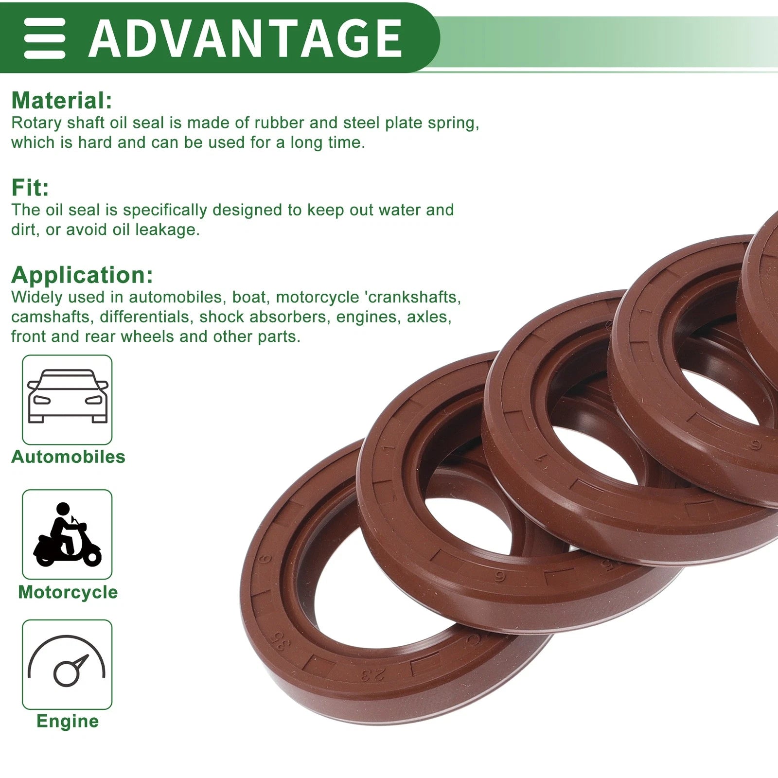 Set of 5 Oil Seal Rotary Shaft Seal FKM Rubber 23x35x6mm
