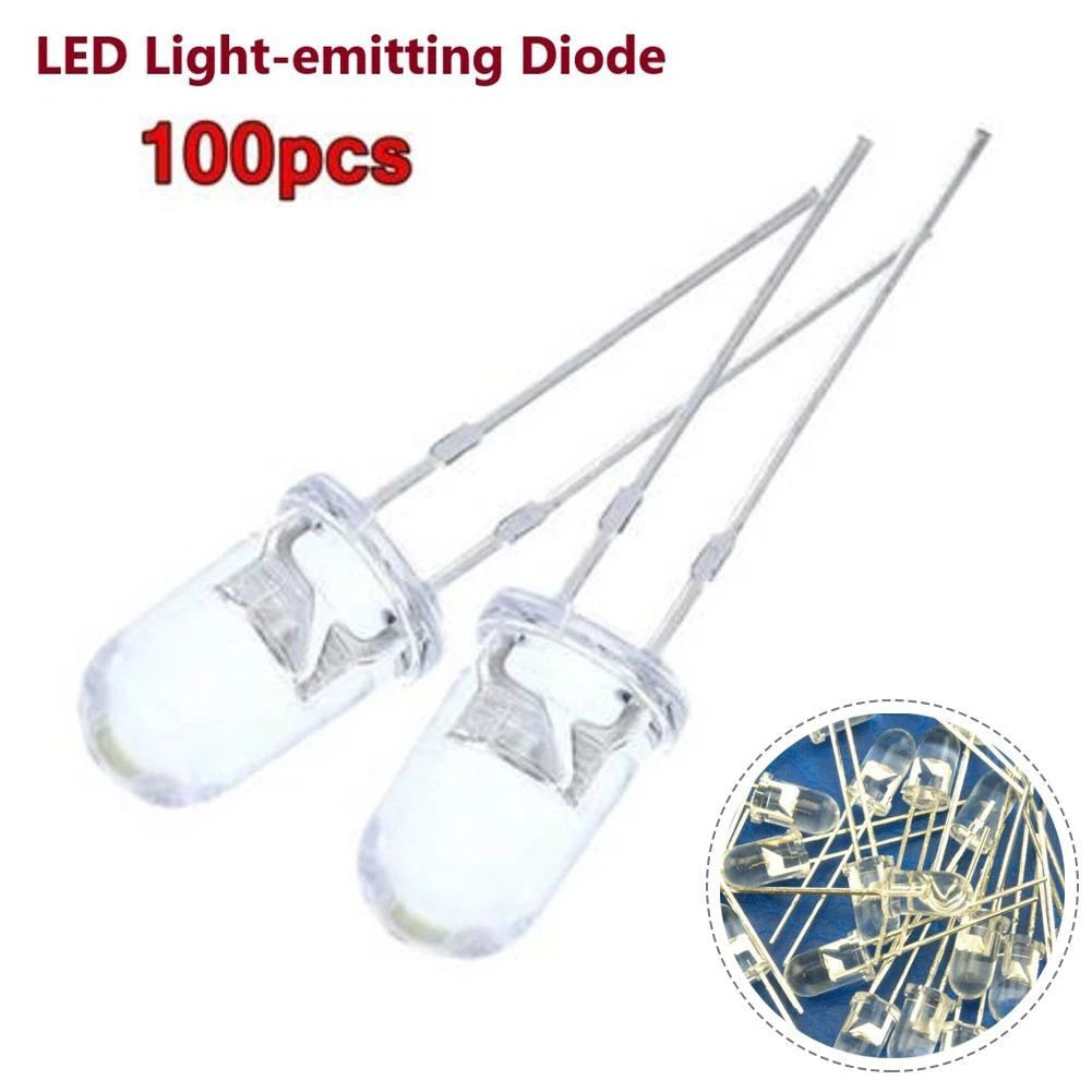 Set of 100 LED Bulbs 5MM Transparent 10000-12000mcd