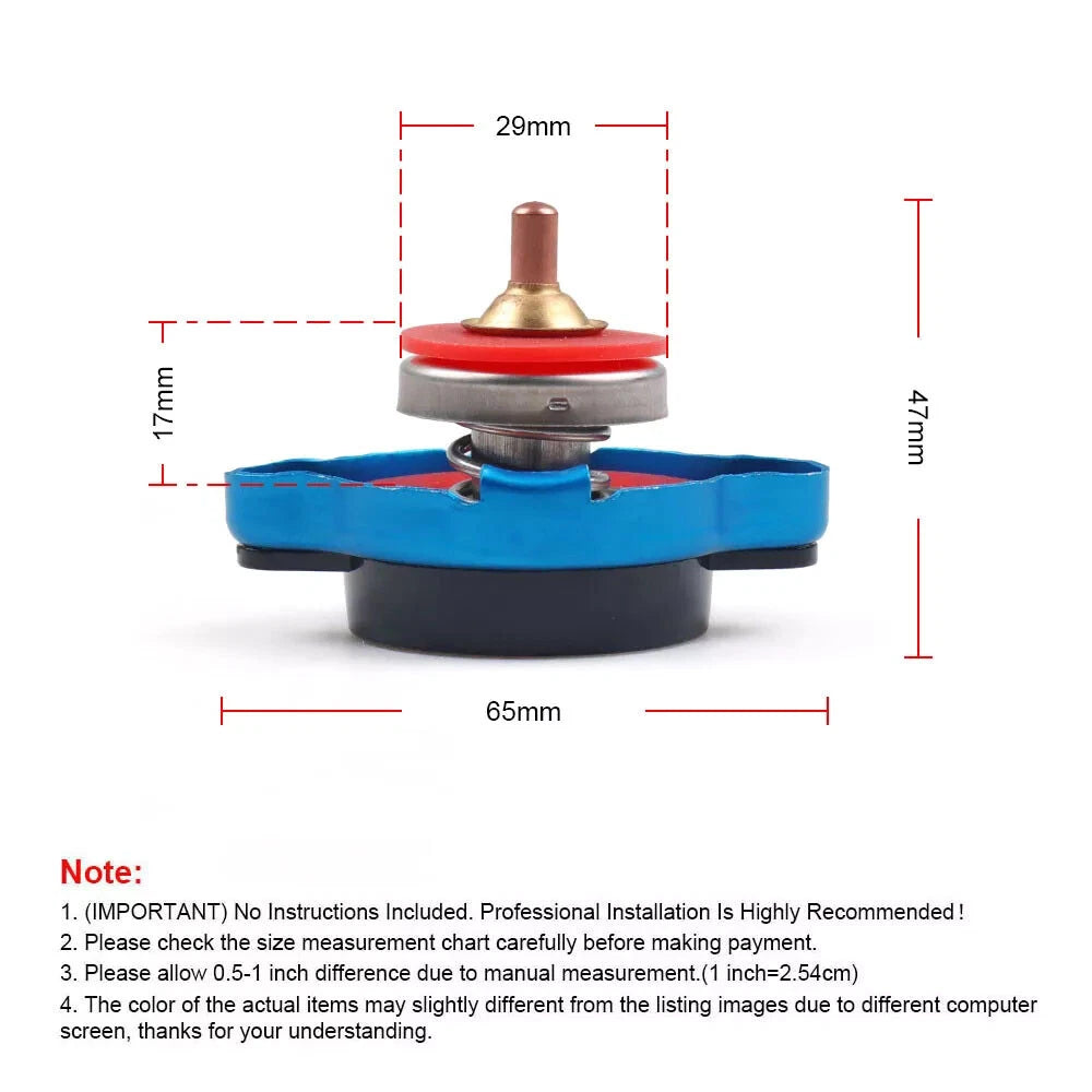 1.1BAR Blue Big Head Thermostatic Gauge Radiator Cap with Water Temp Meter