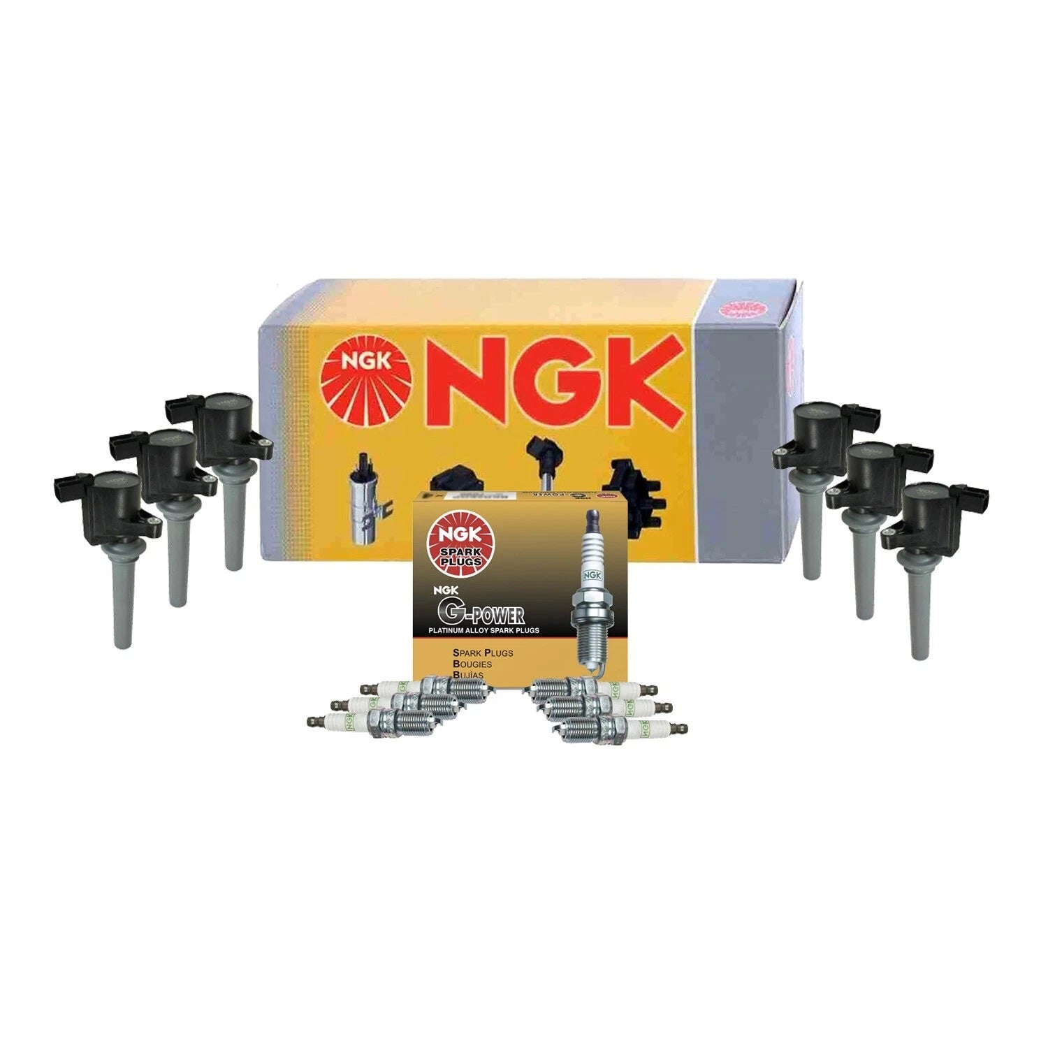 Set of 6 NGK Ignition Coils & G-Power Platinum Spark Plugs for Mazda 6 (2003–2008)