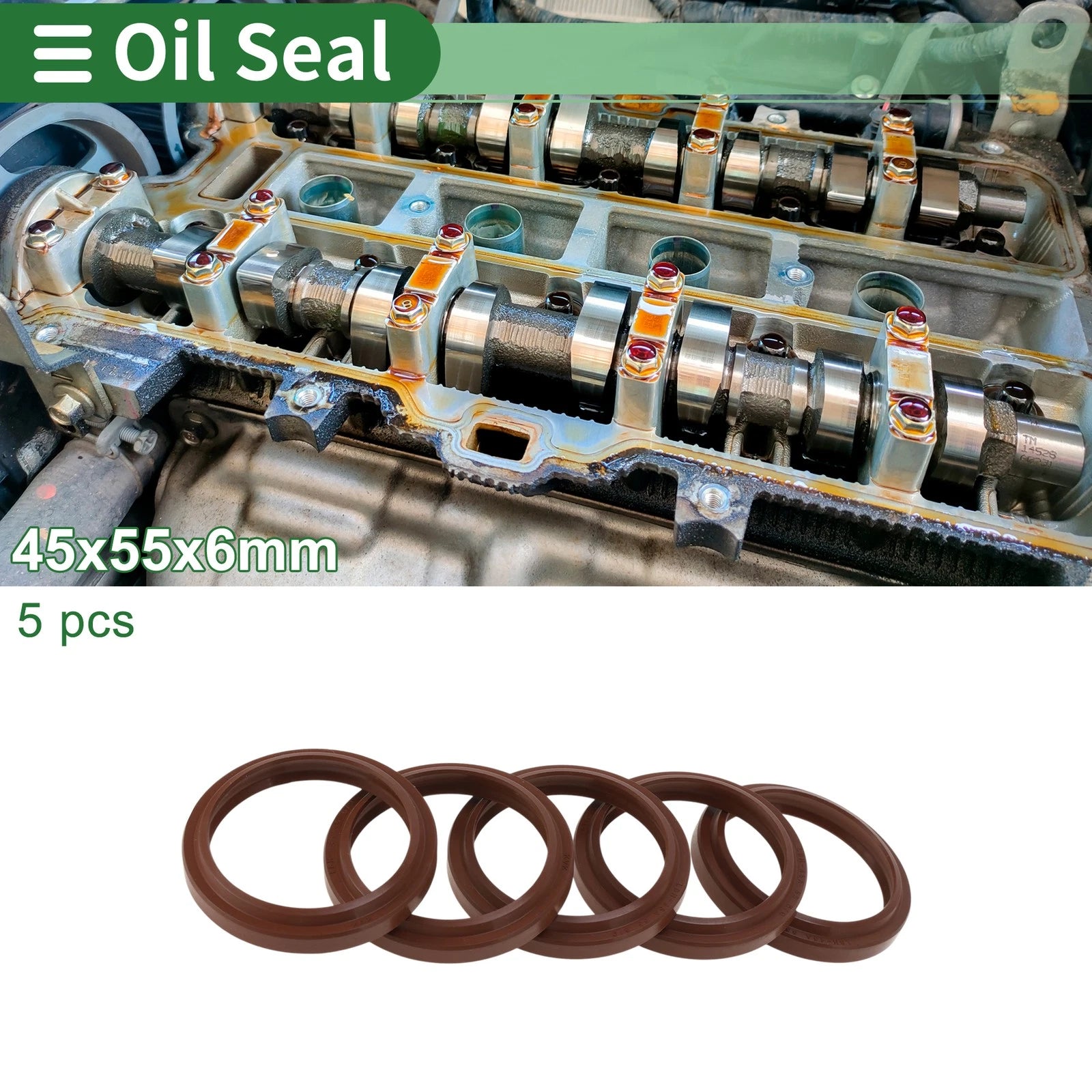 Set of 5 Oil Seal Rotary Shaft Seal FKM Rubber 45x55x6mm