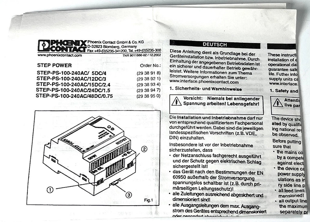 STEP Power Supply for Phoenix Contact STEP-PS-100-240AC/12DC/3 (OEM)