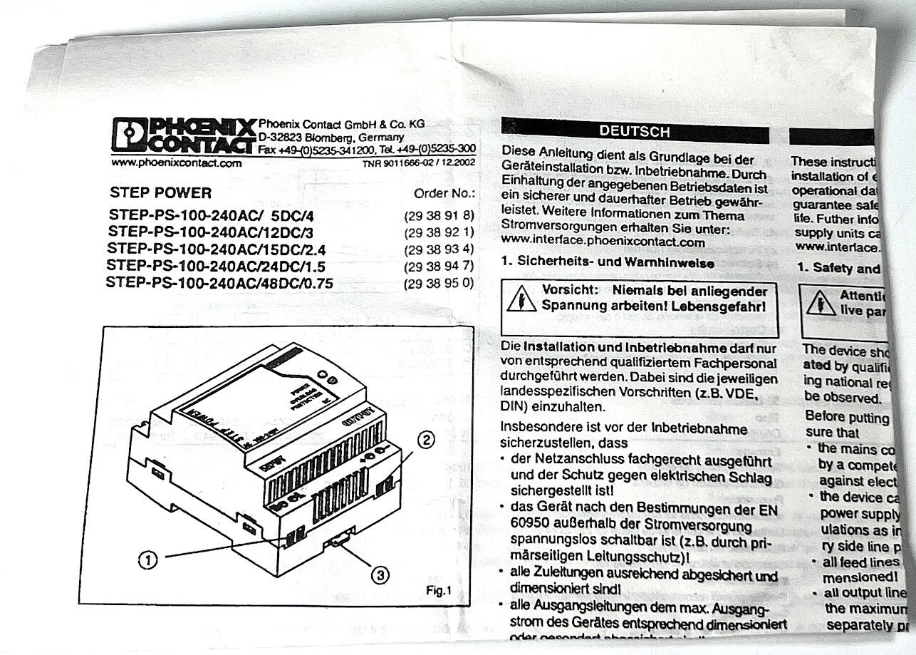 STEP Power Supply for Phoenix Contact STEP-PS-100-240AC/12DC/3 (OEM)