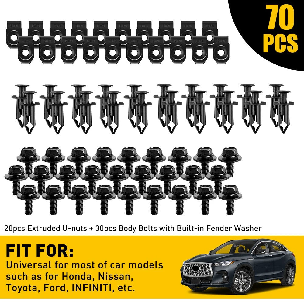 Body Bolts & U-nut Clips Set for Universal Engine Under Cover Splash Shield