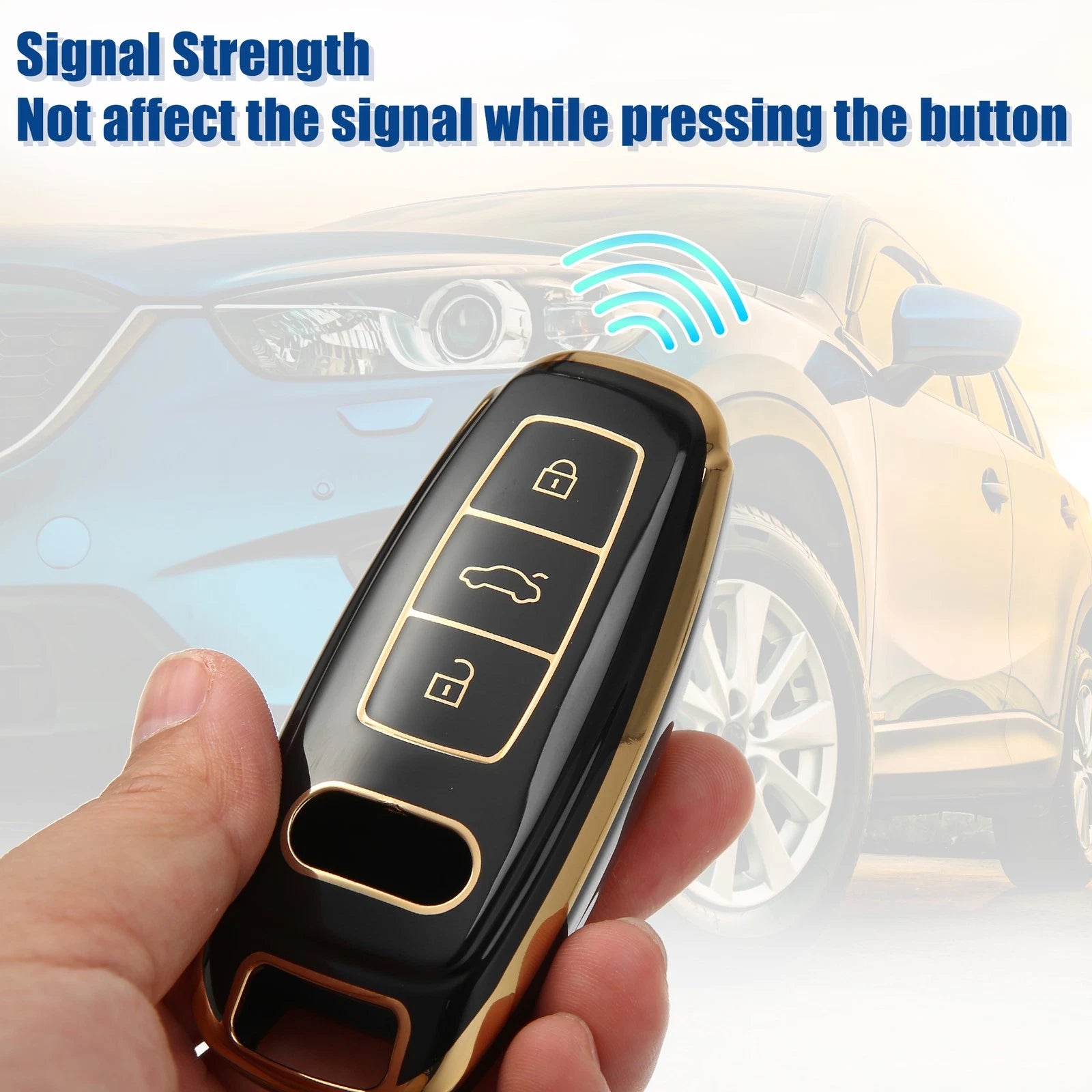 TPU Keyless Remote Cover for Audi A6 (2012–2018) 726215952568 Black Gold Tone