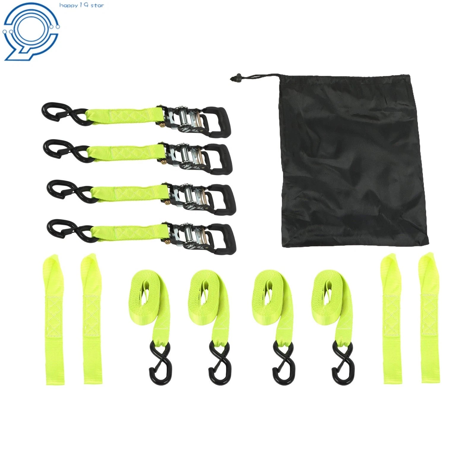4X Heavy Duty Ratchet Straps 1.6"x15' (5208lb Break Strength, Green)