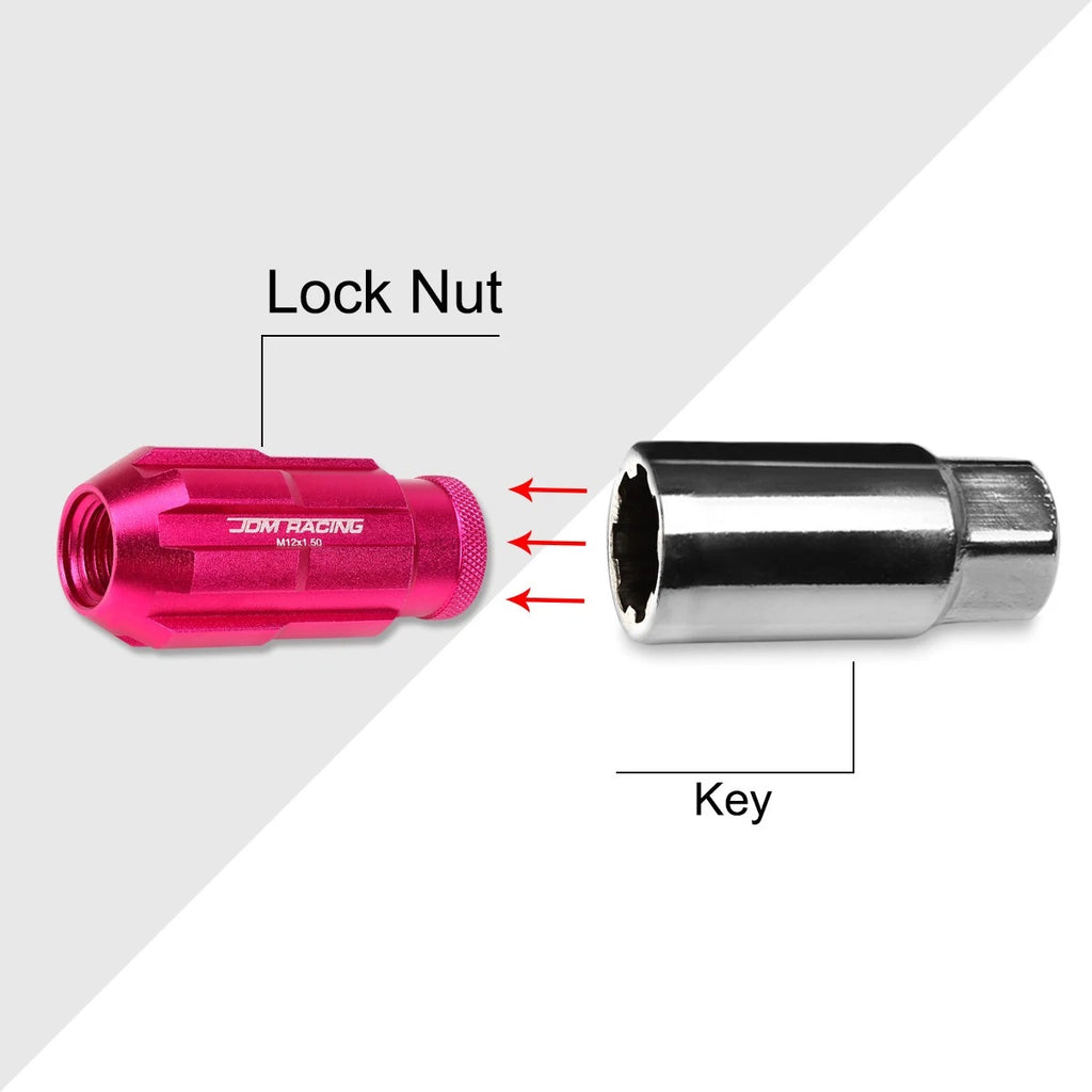 Set of 20 Pink Open-End Aluminum Wheel Lug Nuts M12X1.5 24mm OD 50mm Tall