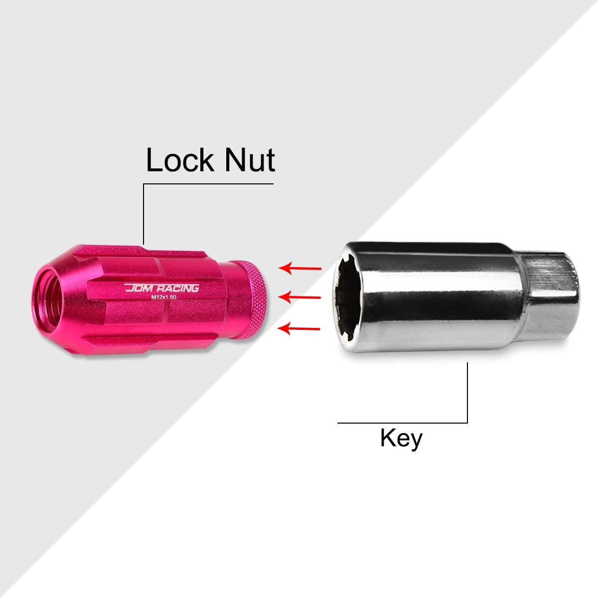 Set of 20 Pink Open-End Aluminum Wheel Lug Nuts M12X1.5 24mm OD 50mm Tall