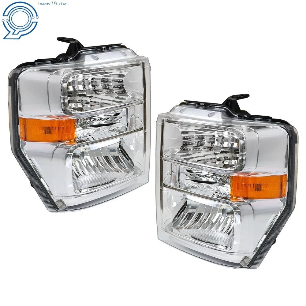 Set of 2 Halogen Headlights Assembly for Ford E150-E650 (2008-2014) Chrome