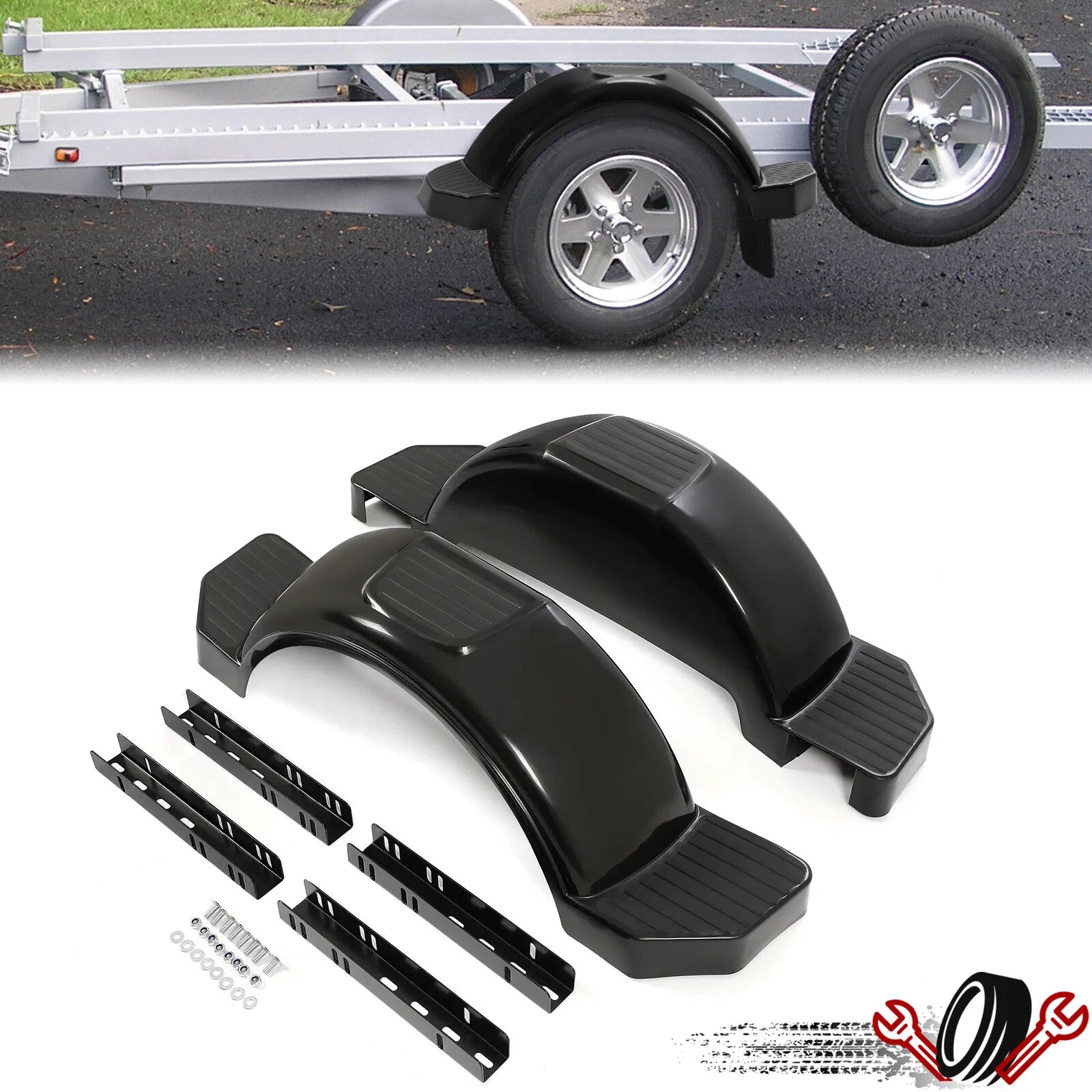 Pair of Single Axle Trailer Fenders for 13" Wheels (Fits Boat)