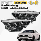 Full LED Headlight Pair for Ford Mustang (2024–2026) Black w/Bulb DRL