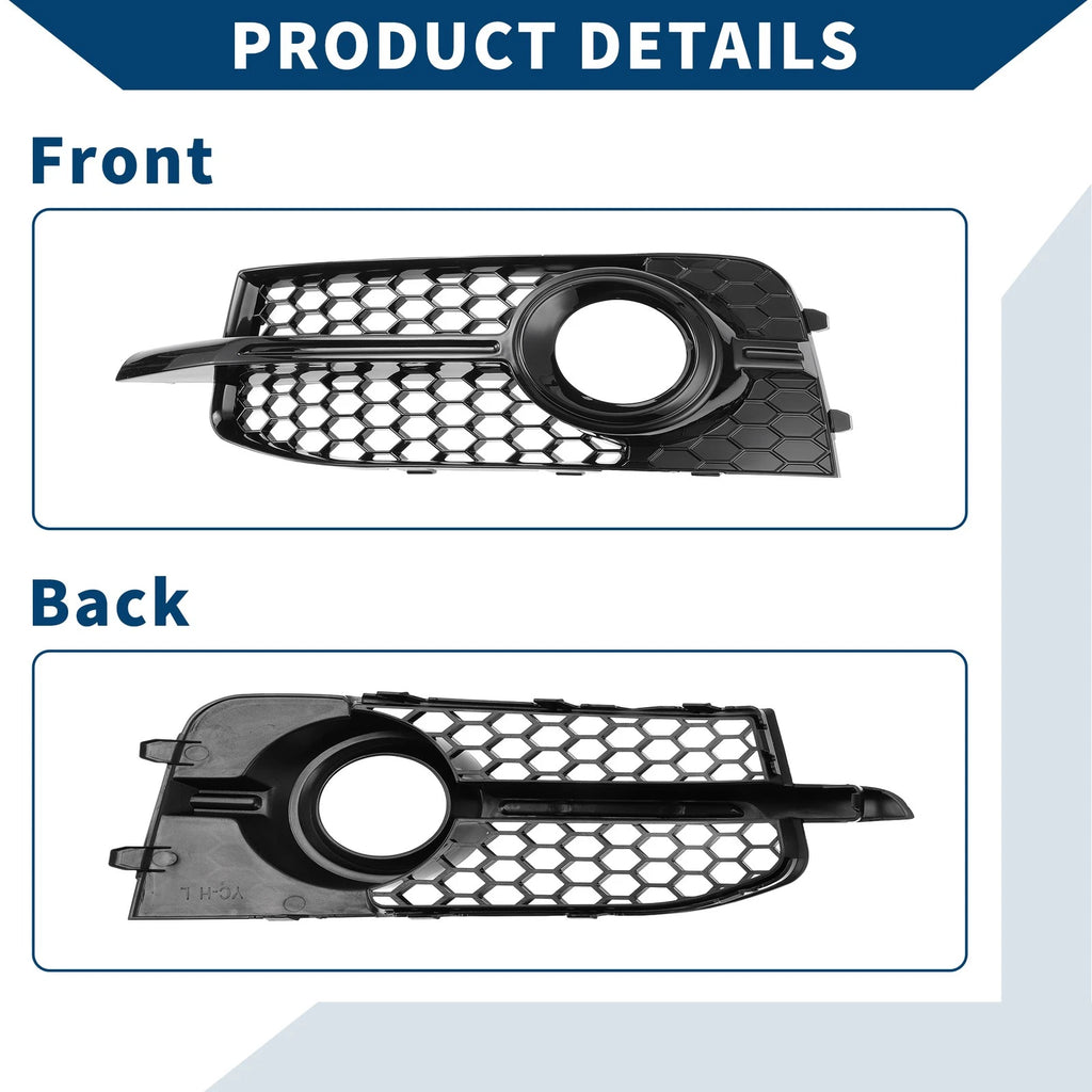 1 Pair Front Fog Light Grill for Audi A1 8X/8XA (No. 8X0807682B) Honeycomb Black