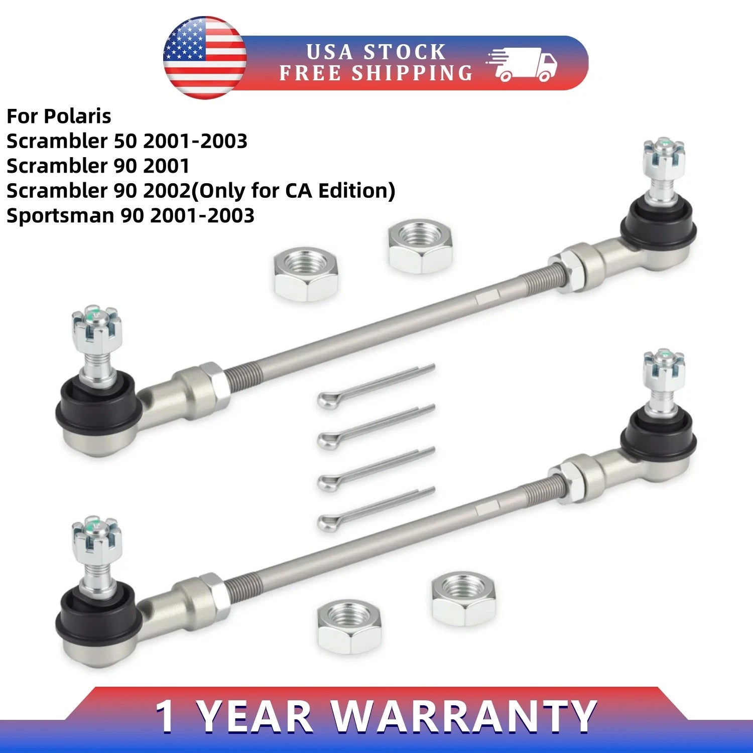 Set of 2 Tie Rods for Polaris Sportsman 90 (2001–2003) 0450918 0450919