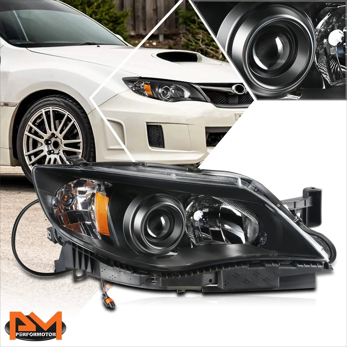 Projector Headlight Lamp Black for Subaru Impreza (2008–2011)