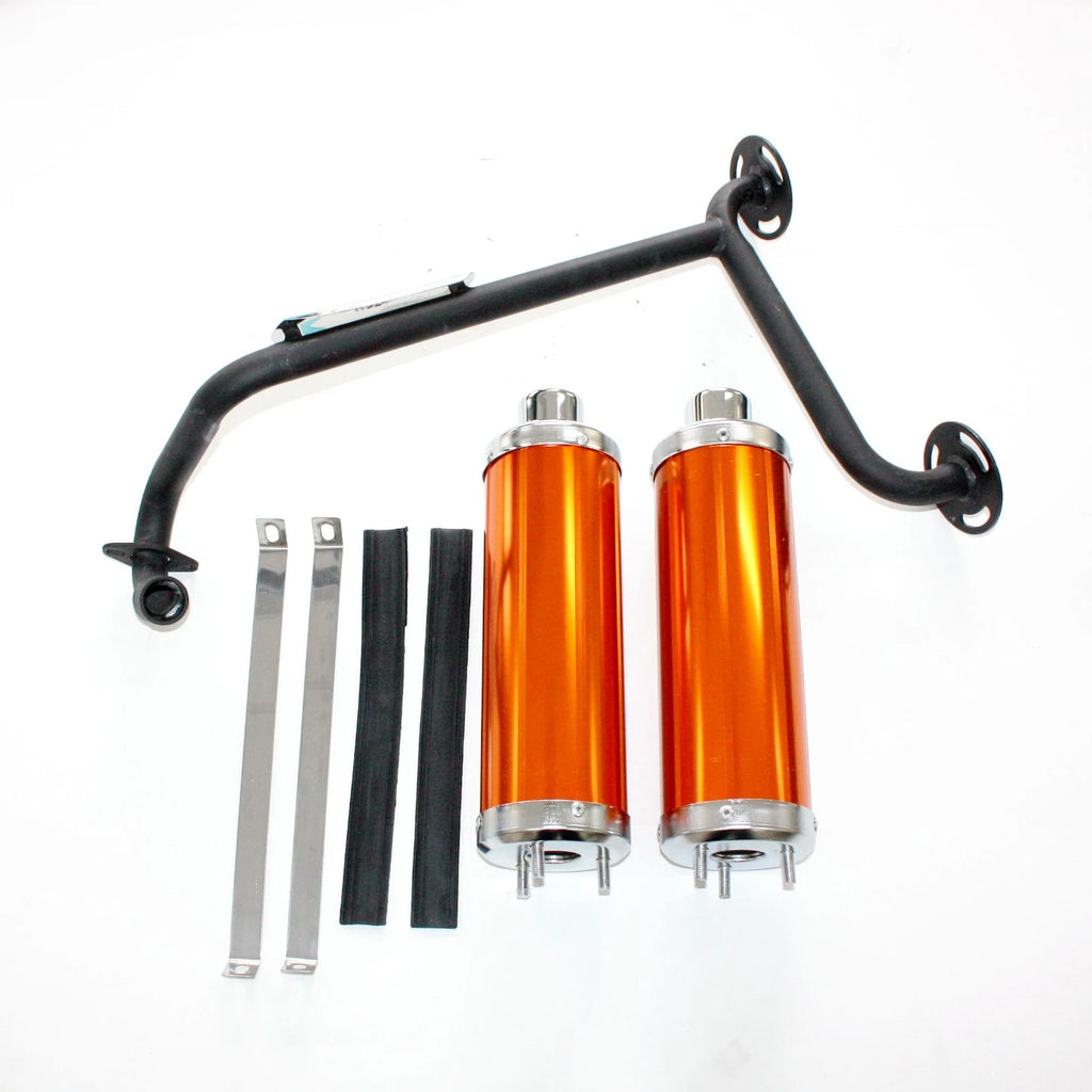 Twin Exhaust Pipe + Gold Alloy Mufflers for 110cc Dinosaur Quad