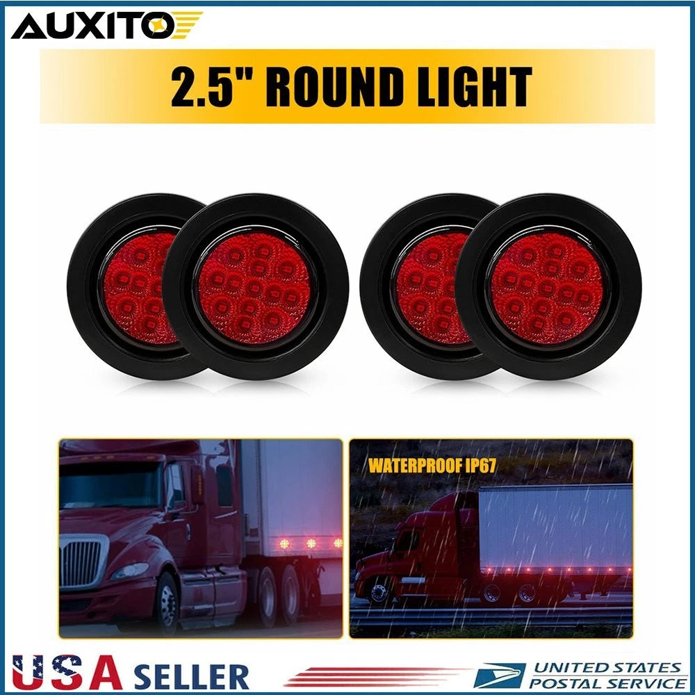 4x 2.5" Round LED Red Light for Truck Trailer Side Marker Clearance