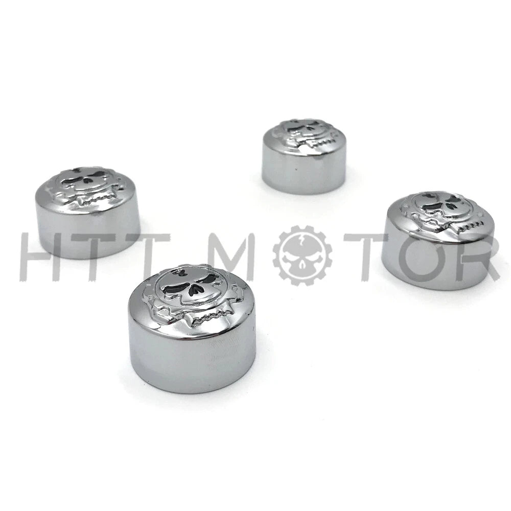 Set of 4 Chrome Gear Skull Bolt Caps for Harley Dyna Softail Road King