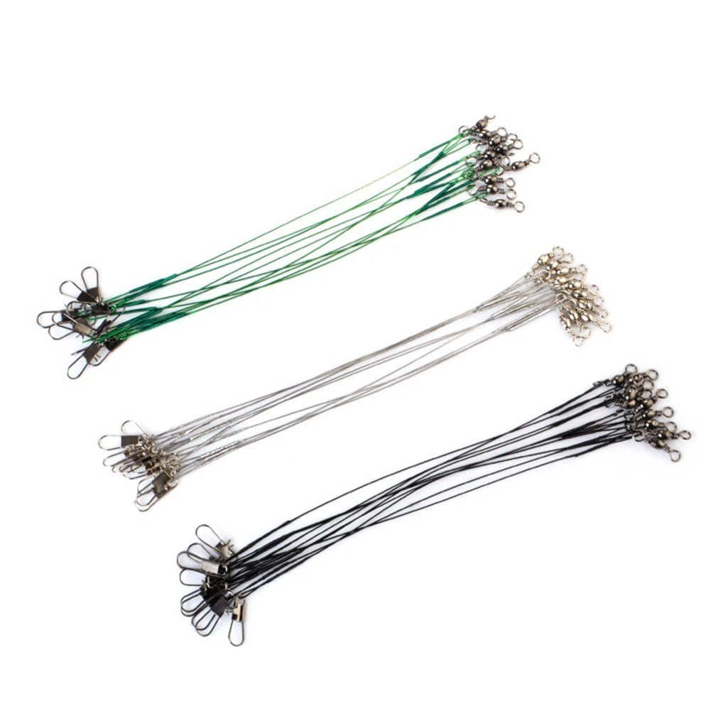10pcs Fishing Line Leader Nylon-coated Stainless Steel with Snap & Swivel