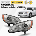 Halogen Headlight Set for Chrysler 200 (2011–2014) w/LED DRL Chrome Bezel