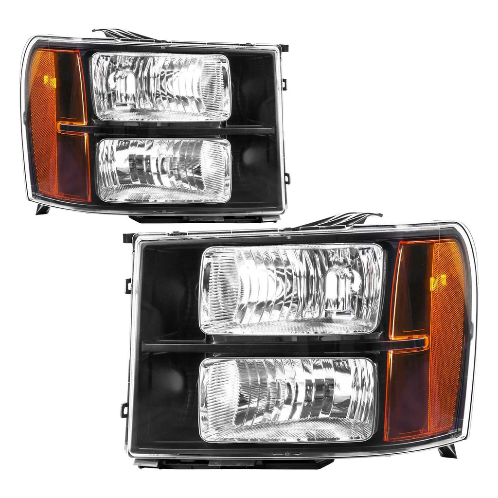 Headlights for GMC Sierra 1500 2500HD 3500HD (2007–2013) Black Housing Amber Lamps