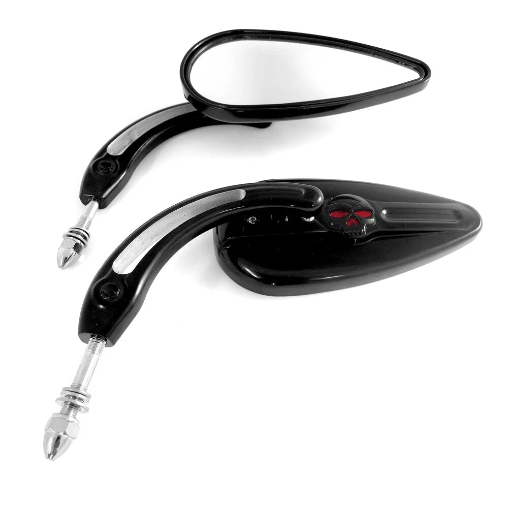 Black Racing Skull Side Mirrors for Harley FXR Super Glide (1982–1999)