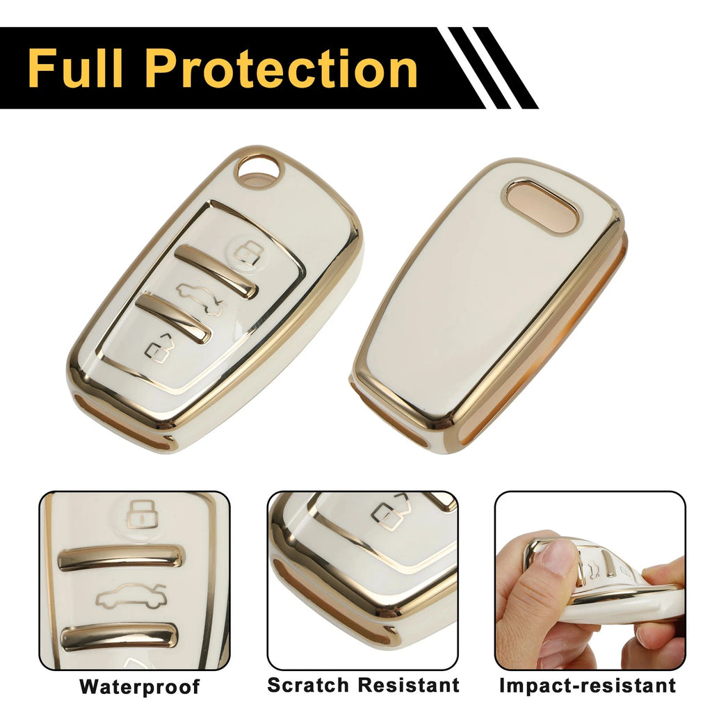 White Gold Tone TPU Silicone Car Key Case for Audi A1/A2 (3 Buttons)