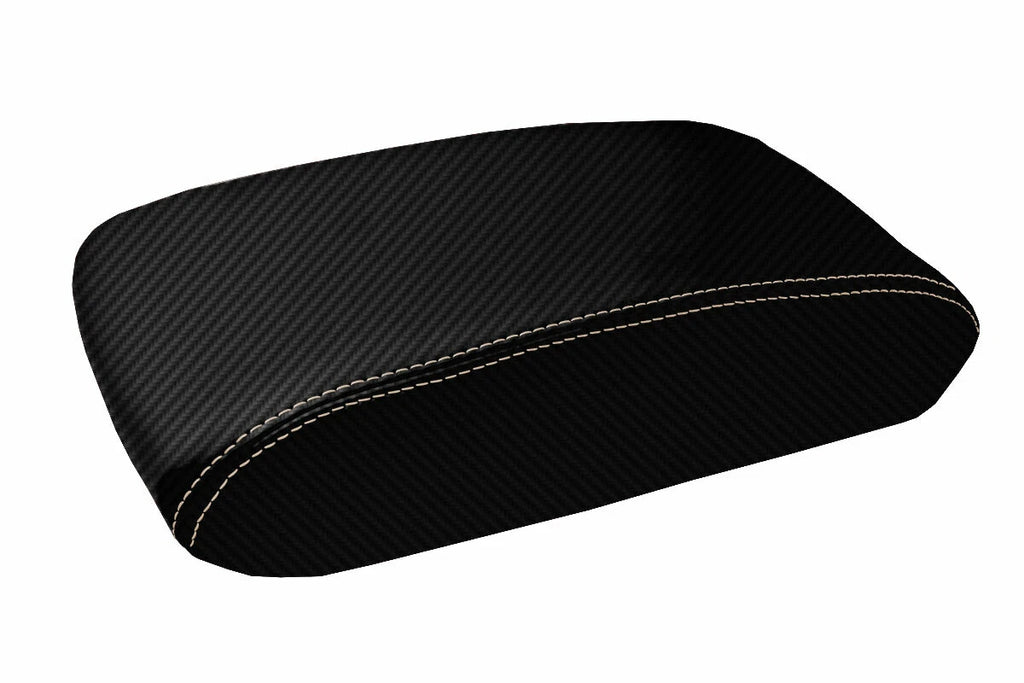 Console Lid Cover for Jeep Grand Cherokee (2011–2019) Carbon Fiber Beige Stitch