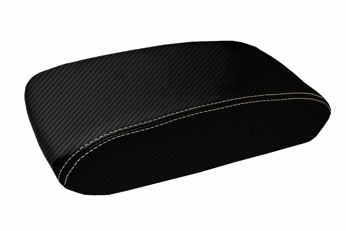 Console Lid Cover for Jeep Grand Cherokee (2011–2019) Carbon Fiber Beige Stitch