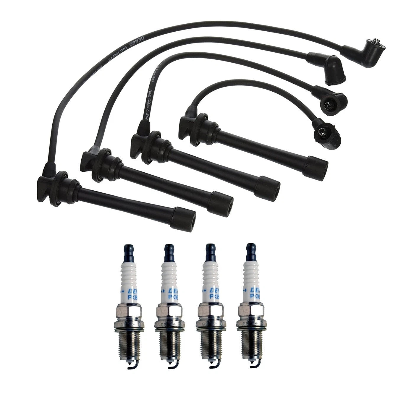 Denso 7mm Wire Set & 4 Double Platinum Spark Plugs for Kia Spectra (2000–2009)