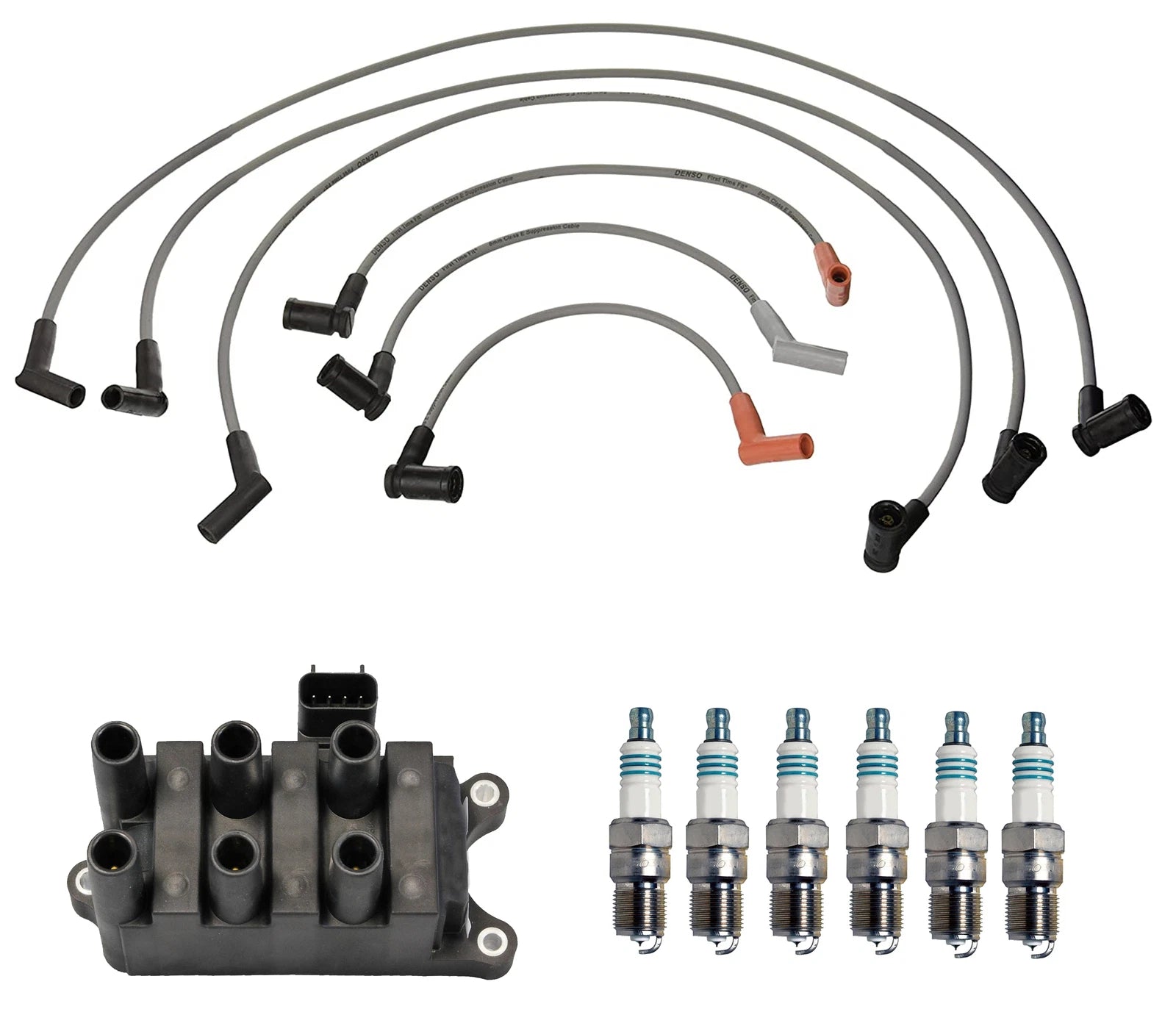 Set of 6 Denso Ignition Coil Wire & Iridium Power Spark Plugs for Ford F-150 (1997–2003)