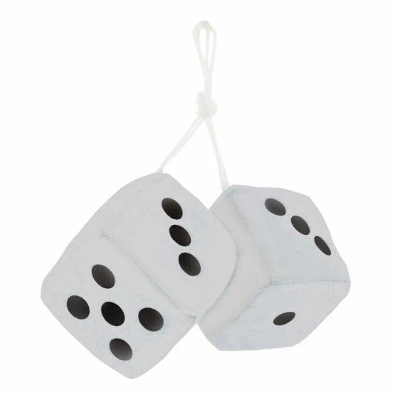 Fuzzy Dice Rearview Mirror Decoration for Car Truck Novelty White (Universal)