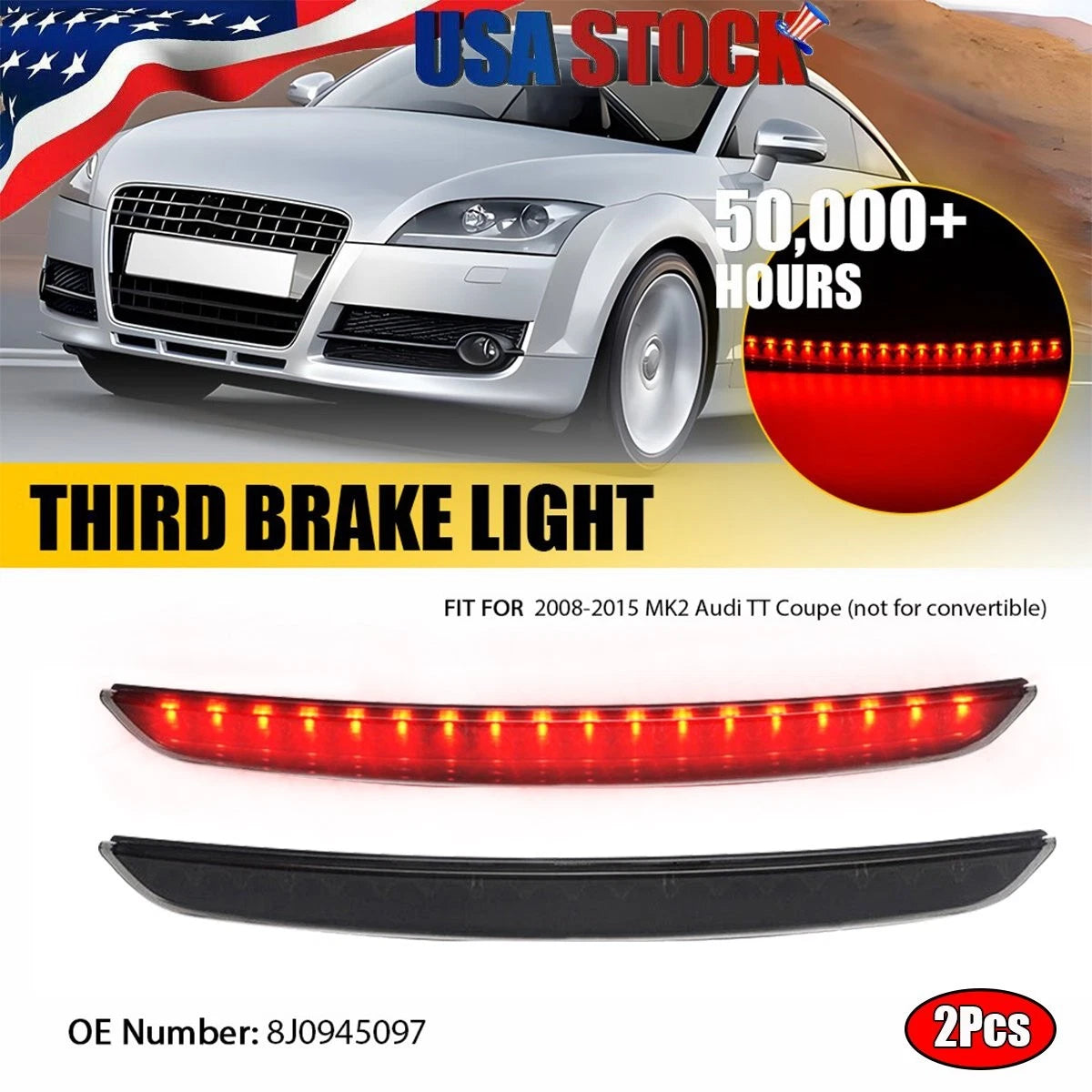 2X Third Brake Light Cargo Lamp Red for Audi TT MK2 (2008–2015) #8J0945097