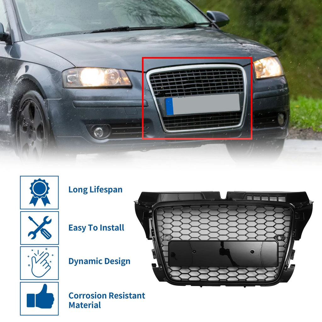 Front Upper Bumper Grille Grill for Audi A3 (2008–2012) 8P0853651M Black