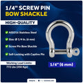 1/4-Inch Captive Screw Pin Anchor Shackles (Heavy Duty Stainless Steel)
