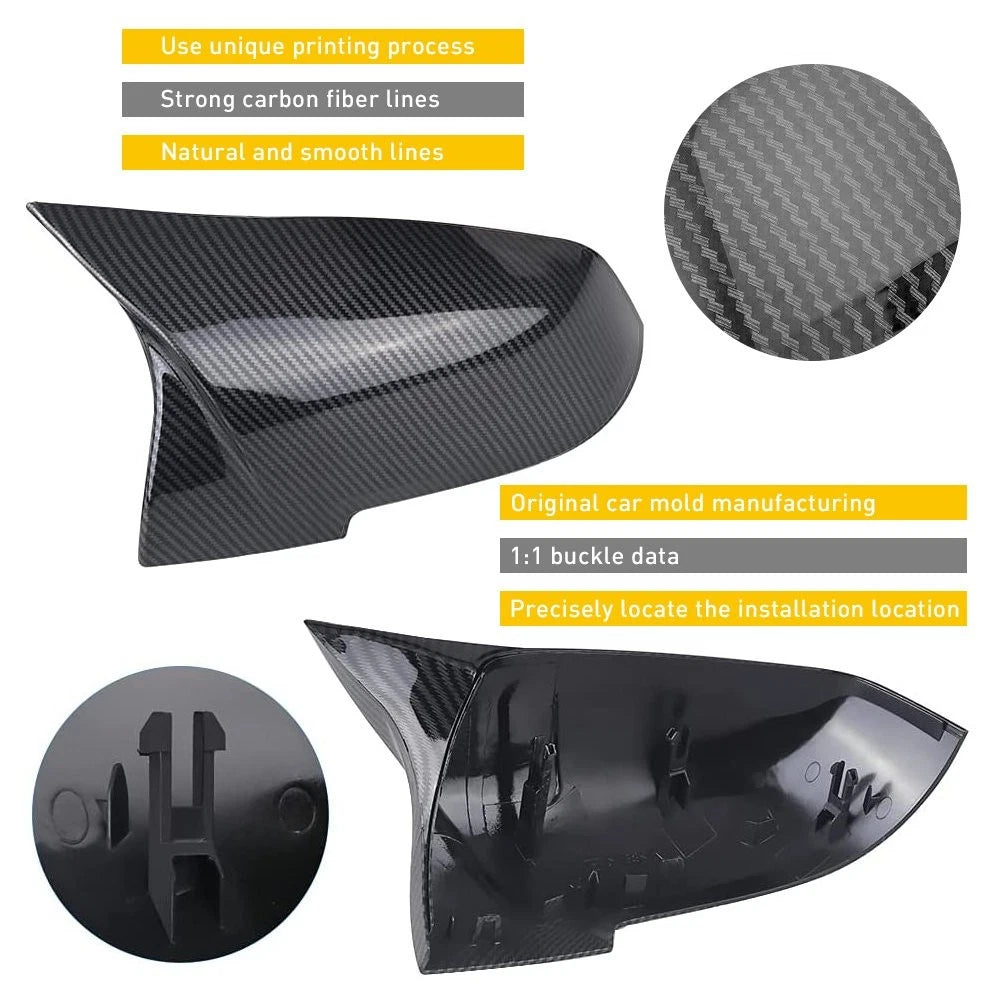 Pair Carbon Fiber Door Mirror Cover Caps for BMW Series F20 F21 F30 F32 (2012–2019)