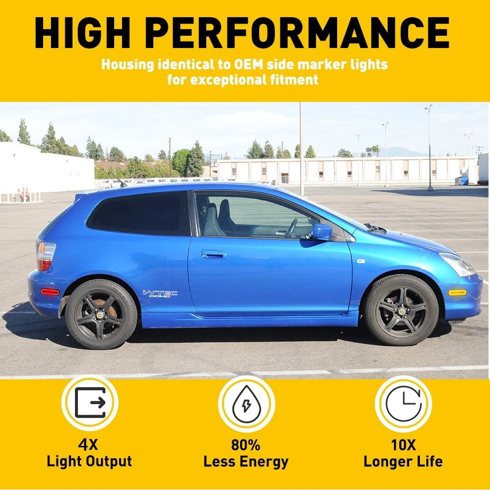 Amber Front & Rear Bumper Side Marker Lights for Honda Civic Si EP3 (2002–2005)