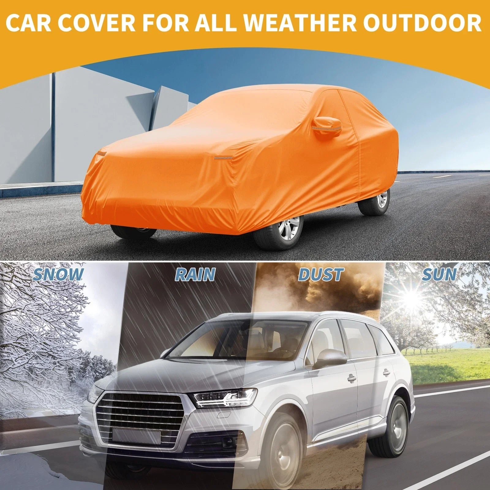 Car Cover 210D-PU Waterproof All Weather for BMW X5 Orange Zipper