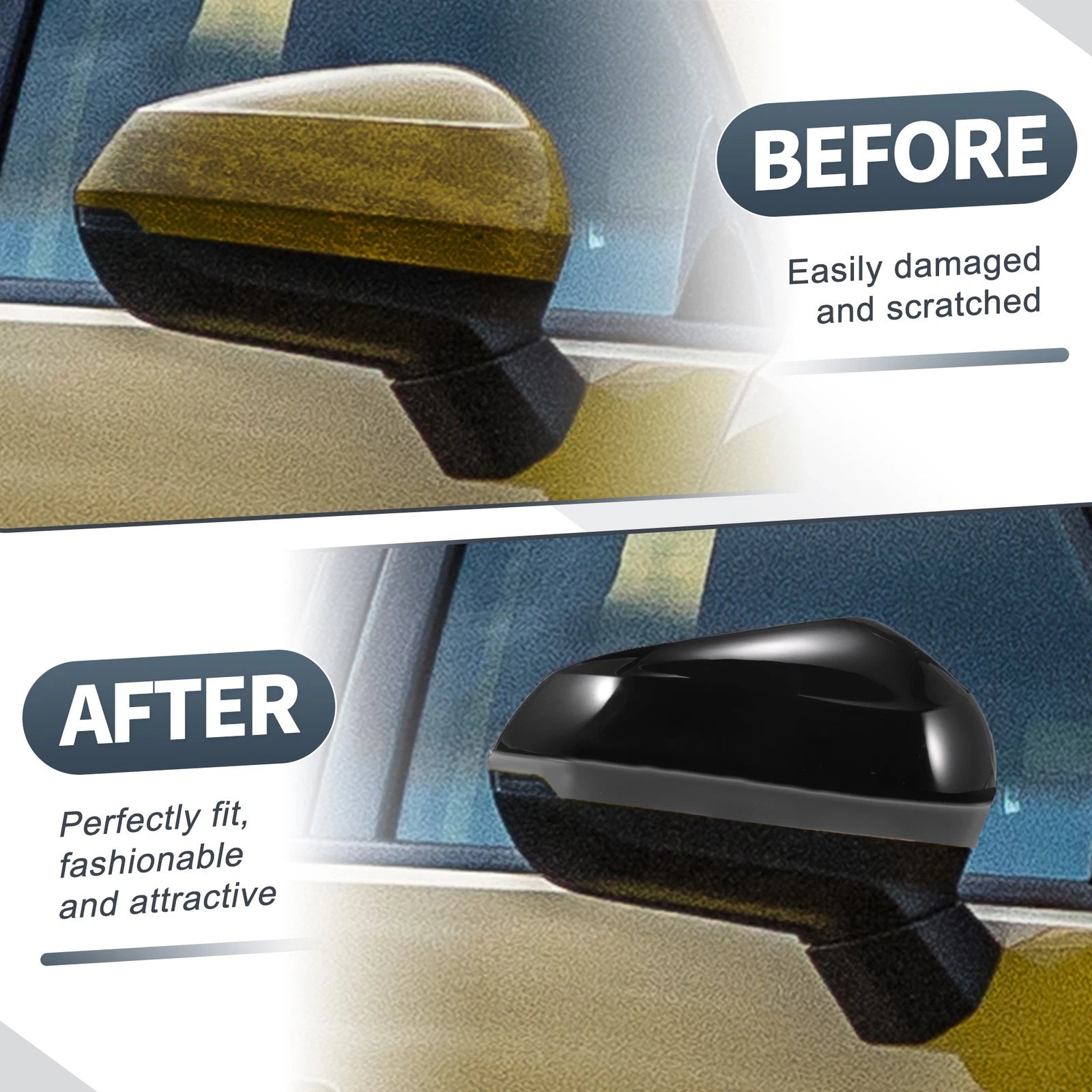 Pair Rearview Mirror Cover Cap Gloss Black for Audi Q2 Q3 RSQ3 (2017–2024)