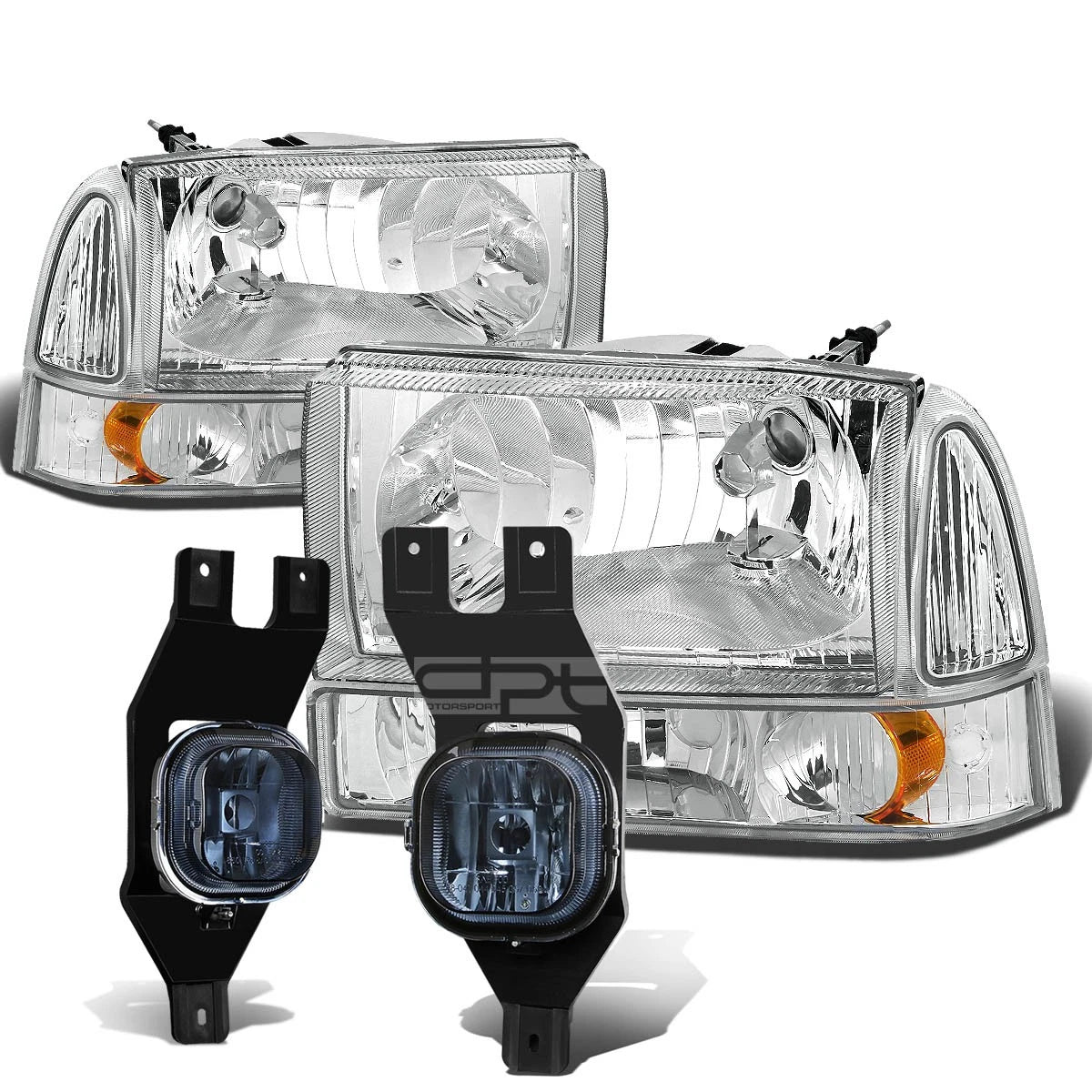 Chrome Amber Headlight & Turn Signal Lamp + Smoked OE Fog Light for SuperDuty (1999–2004)