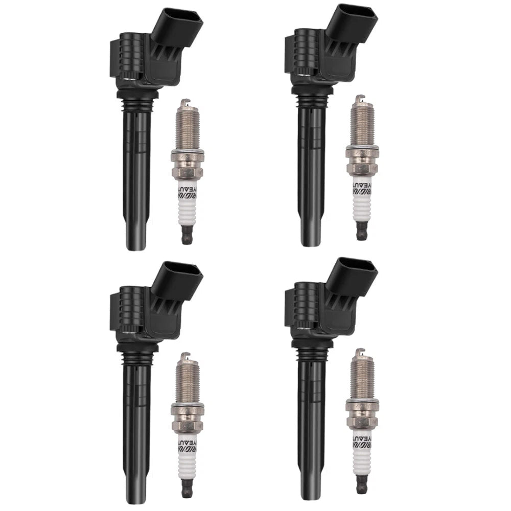 Set of 4 Ignition Coils + Iridium Spark Plugs for VW Golf Jetta Passat Audi A4 Q5 Q7