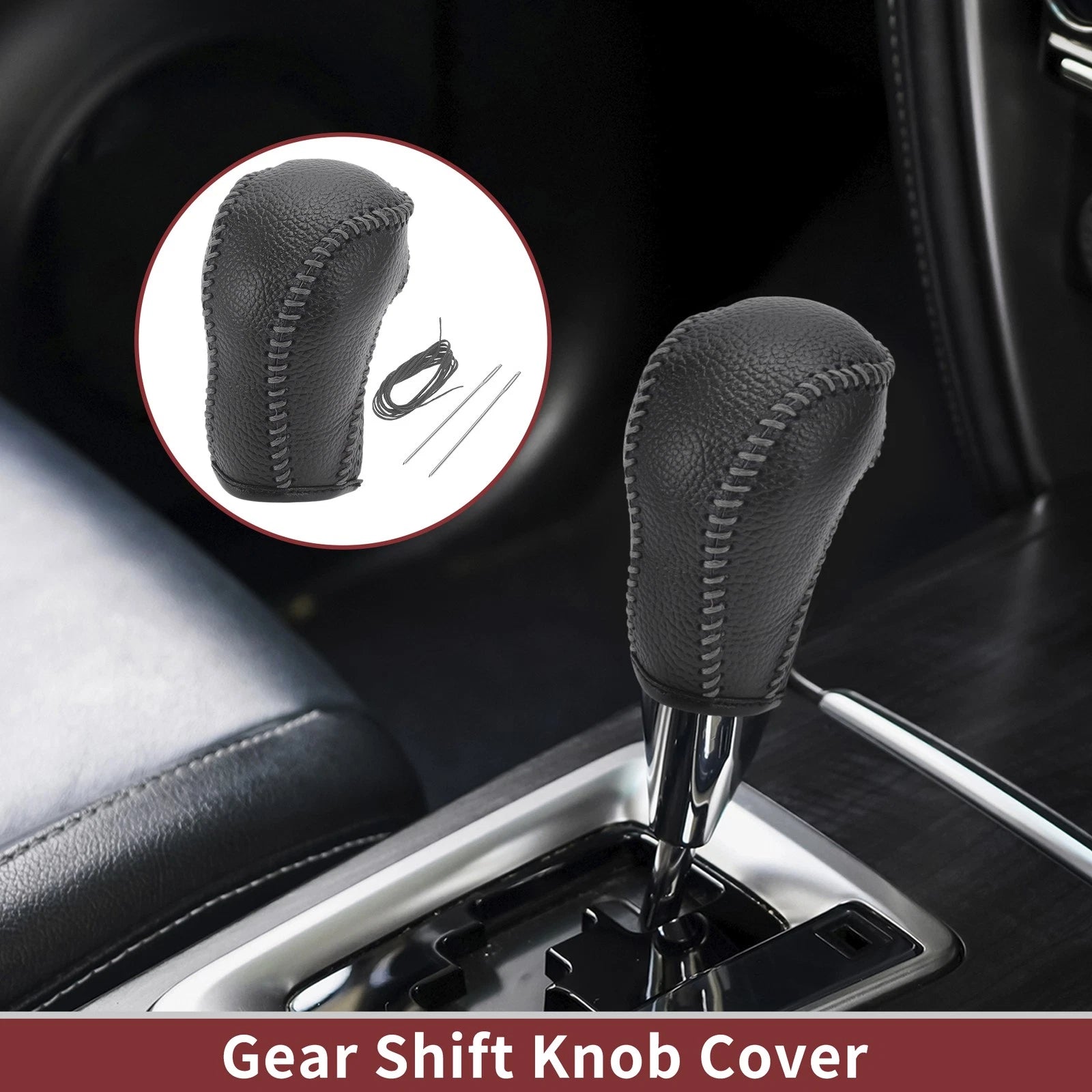 1 Pc Gear Shift Knob Cover for Mazda CX-5 (2013–2014) Black Gray Faux Leather