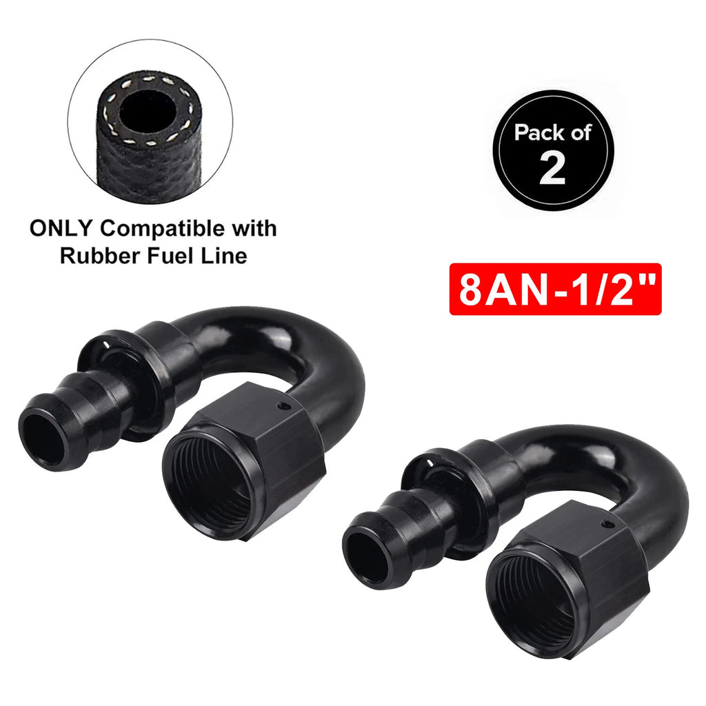 Push-On Lock Hose Fitting 8AN to 1/2 in Barb for Fuel Line (180°) (2001–2005)