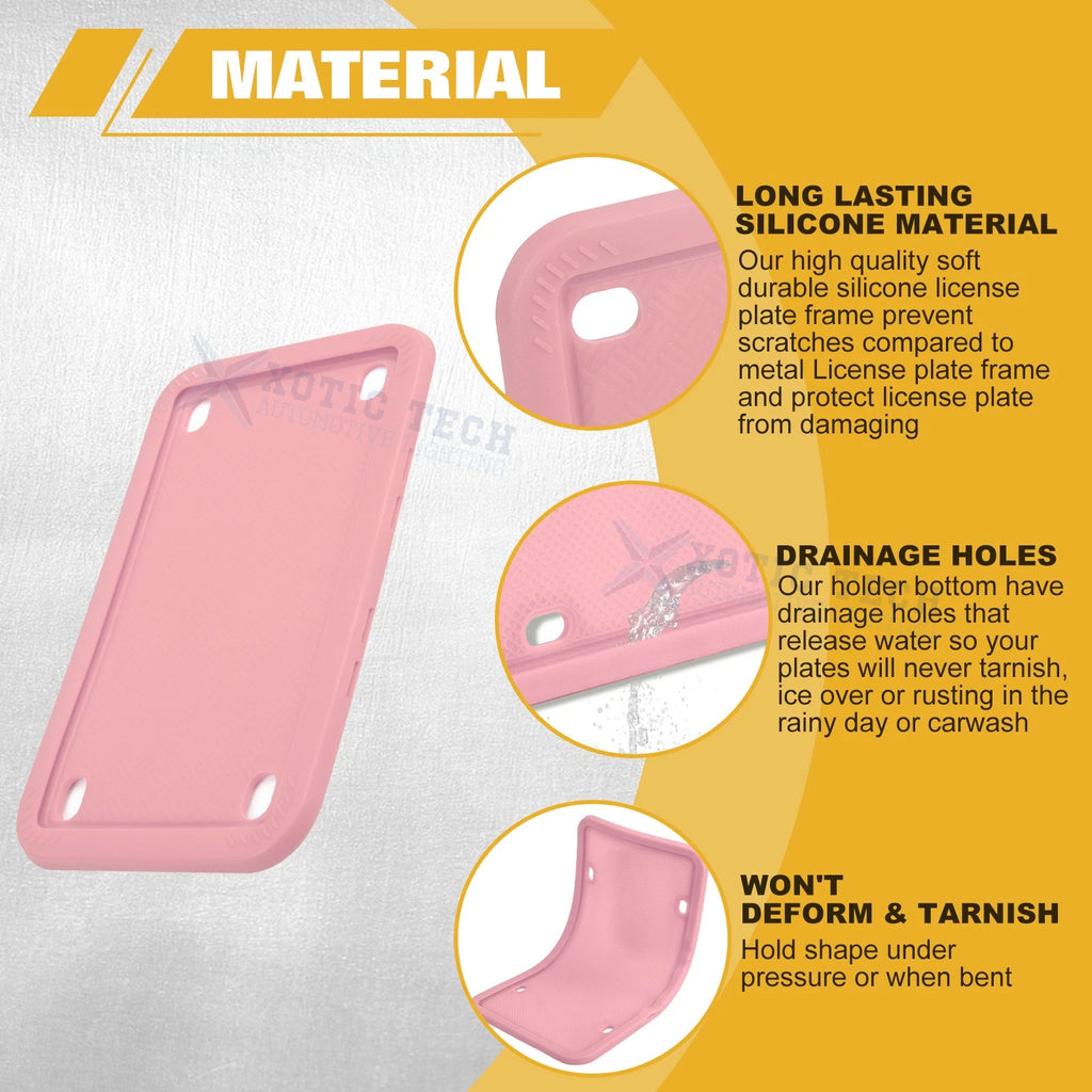 Pink Motorcycle Silicone License Plate Frame for Universal Fit (-)
