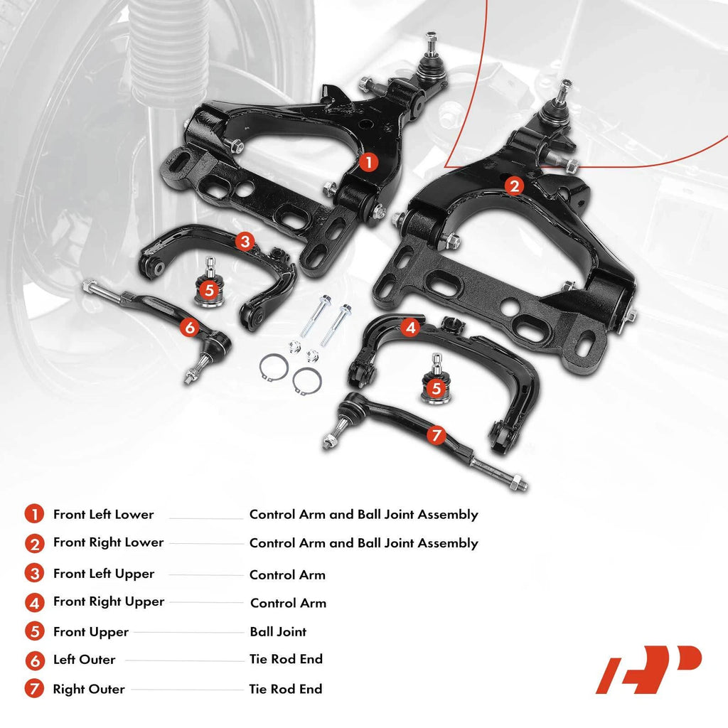 Set of 8 Control Arms with Ball Joints & Tie Rods for Chevy Trailblazer (2002–2009)