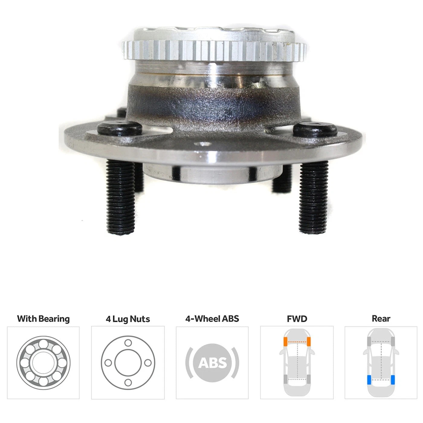 Wheel Hubs for Hyundai Elantra (2001–2006) Rear LH RH 4 Lug 4-Wheel ABS
